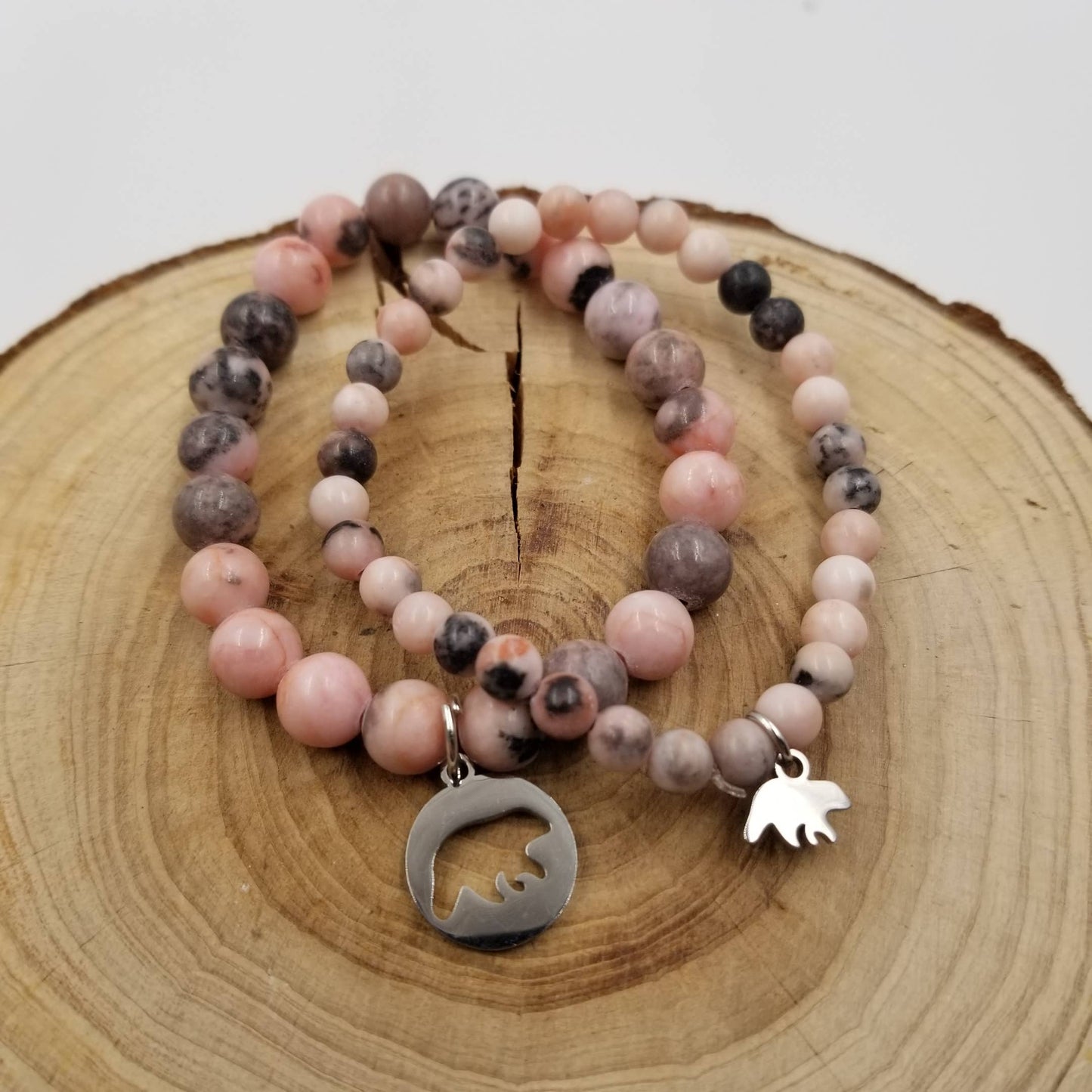 Natural Stone Mama Bear Bracelet Set - Mother's Day gift