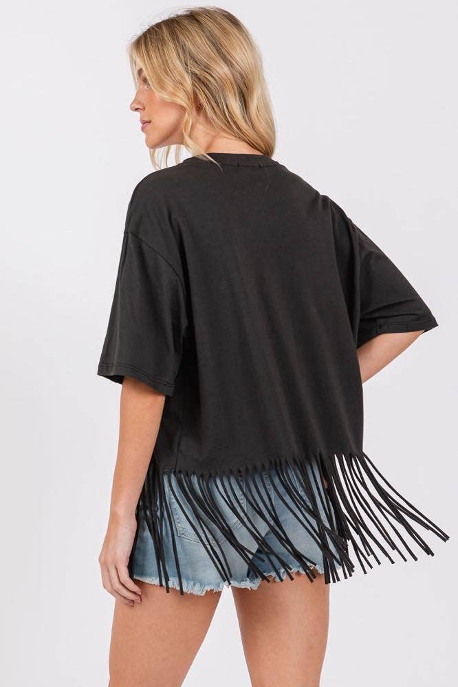 GLITTER' Long Live Cowgirls Graphic S/S Fringe Tee