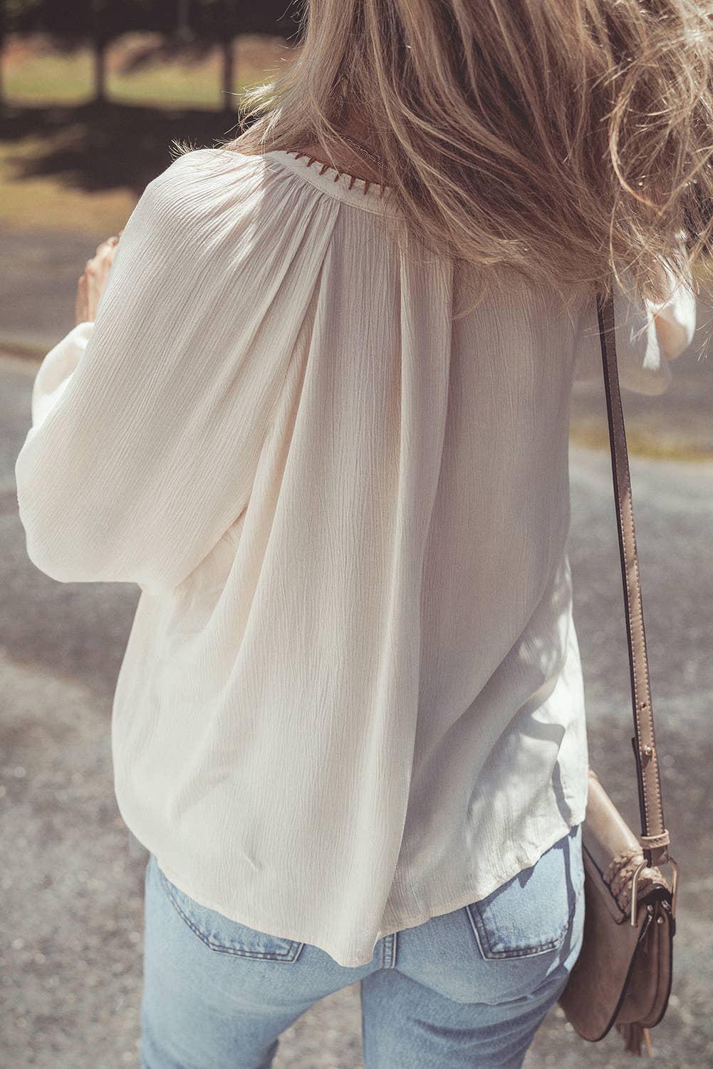 Floral Embroidered Puff Sleeve Loose Shirt