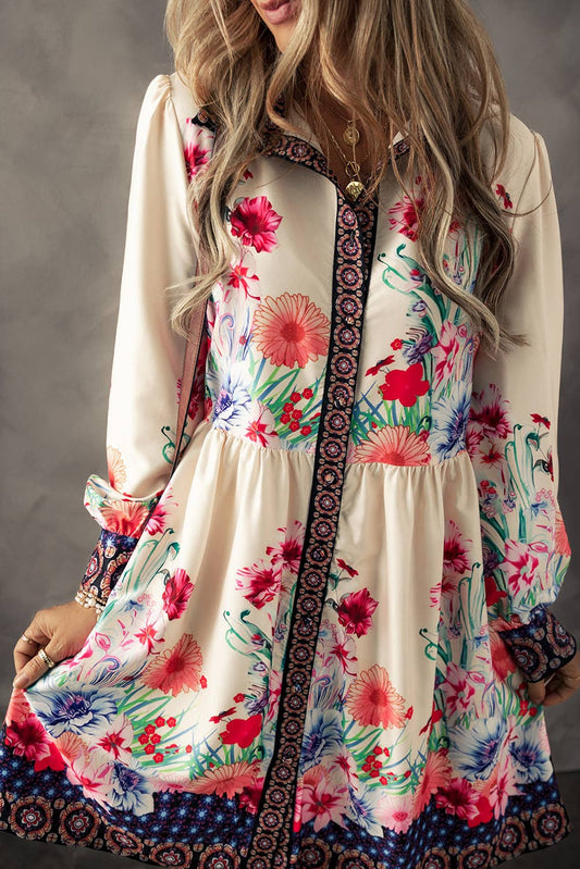 Floral Print Buttoned Mini Dress