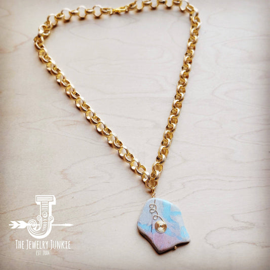 **Gold Layering Necklace w/ Aqua Terra Pendant 258aa