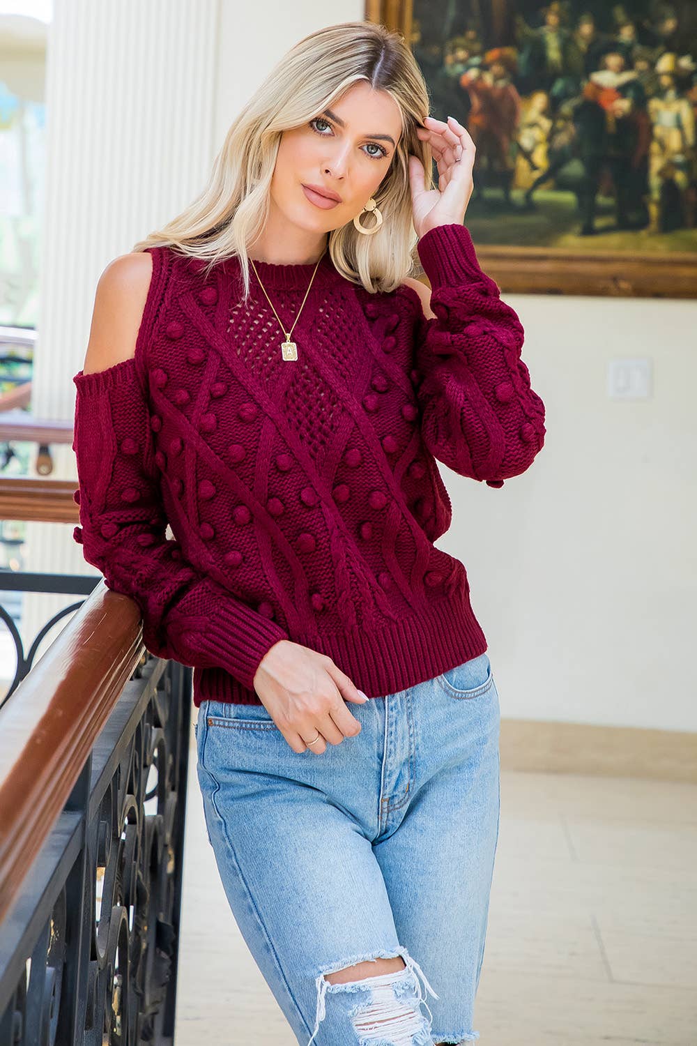 CABLE KNIT DETAIL PULLOVER SWEATER