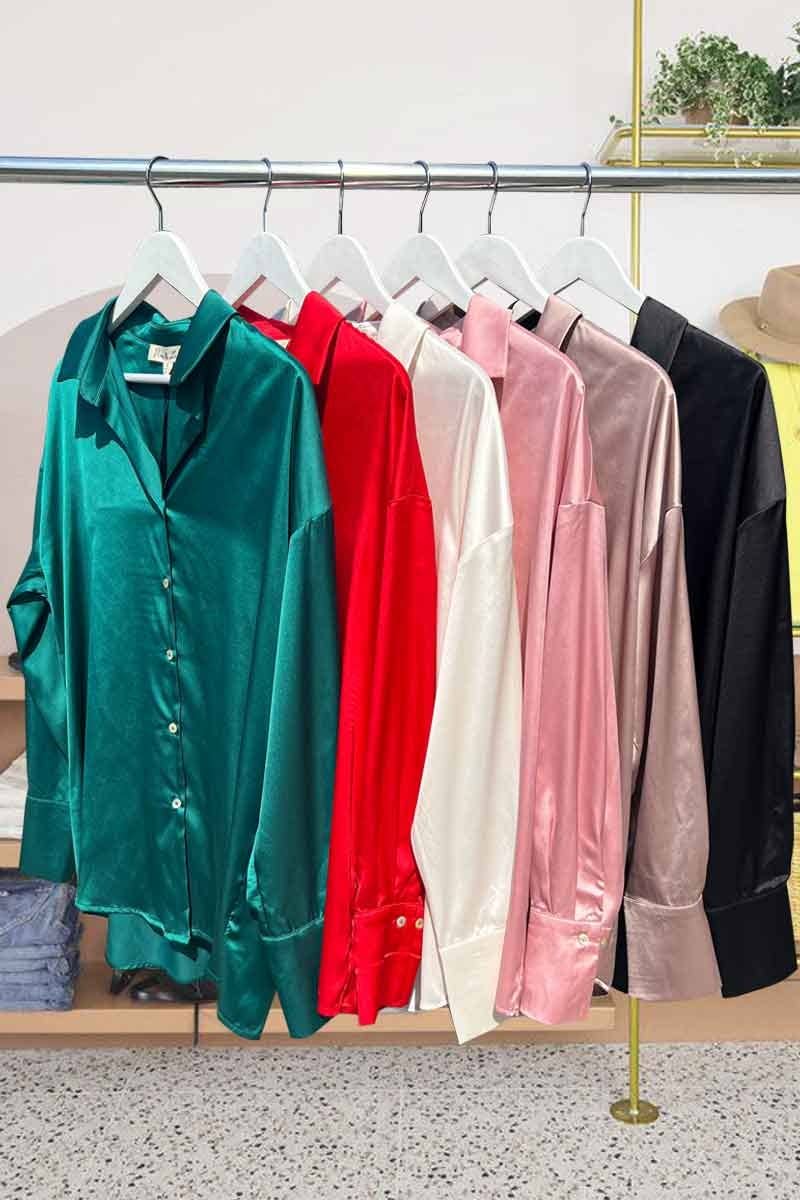 Collared Green Satin Blouse Shirt