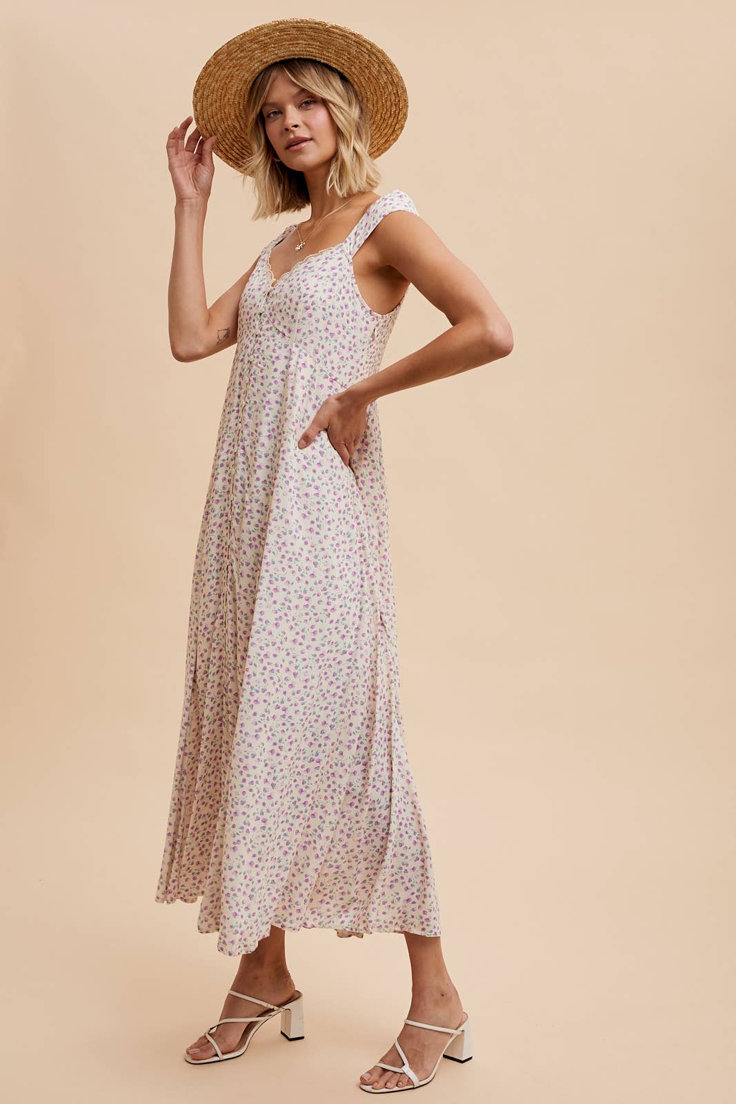 Peach Floral Button Down Sundress