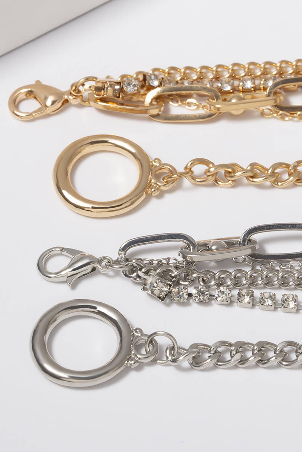 Multi-layered Rhinestone Plated Chain Bracelet Set