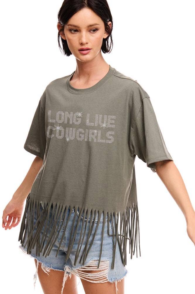 GLITTER' Long Live Cowgirls Graphic S/S Fringe Tee