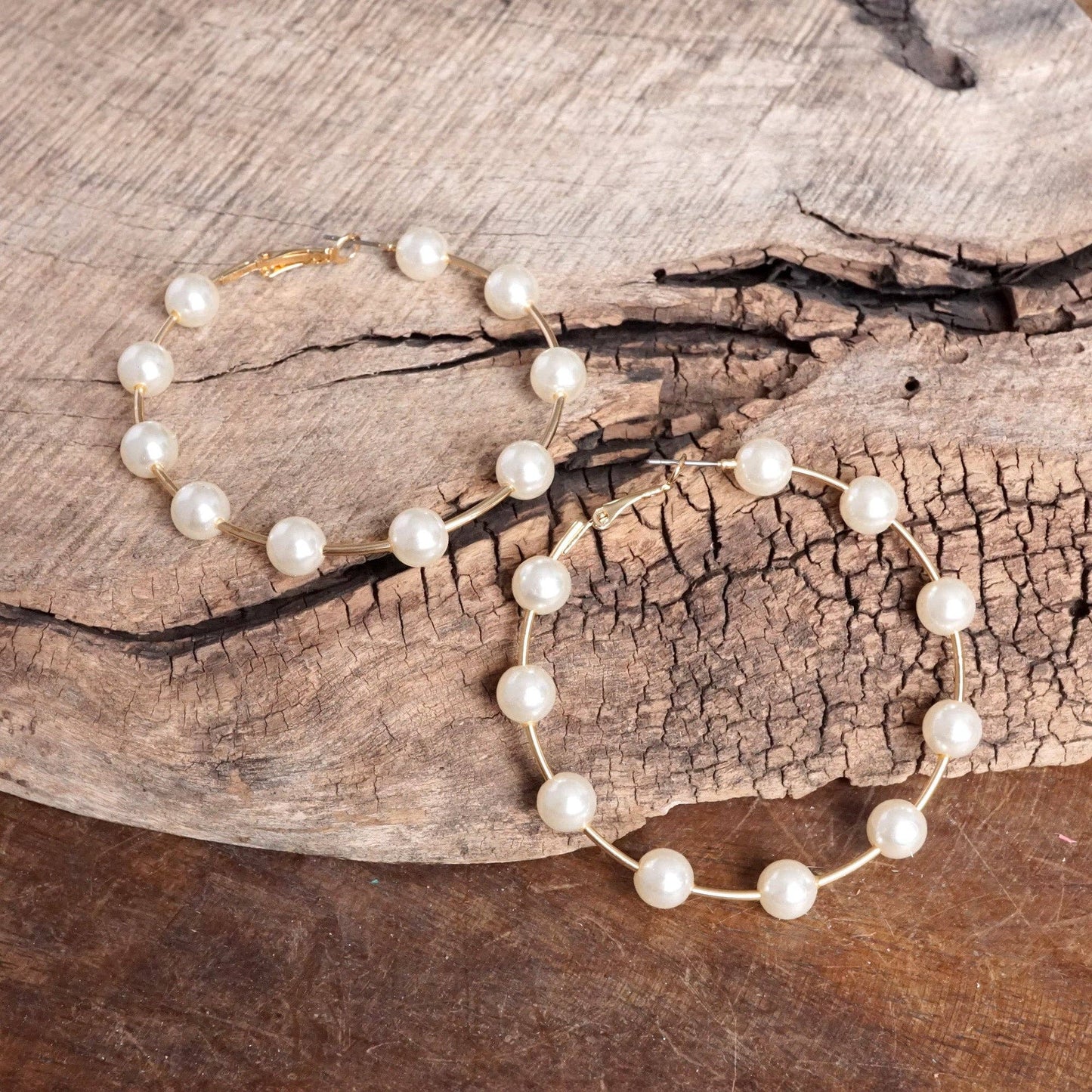 Golden Hoop Earrings with Pearls