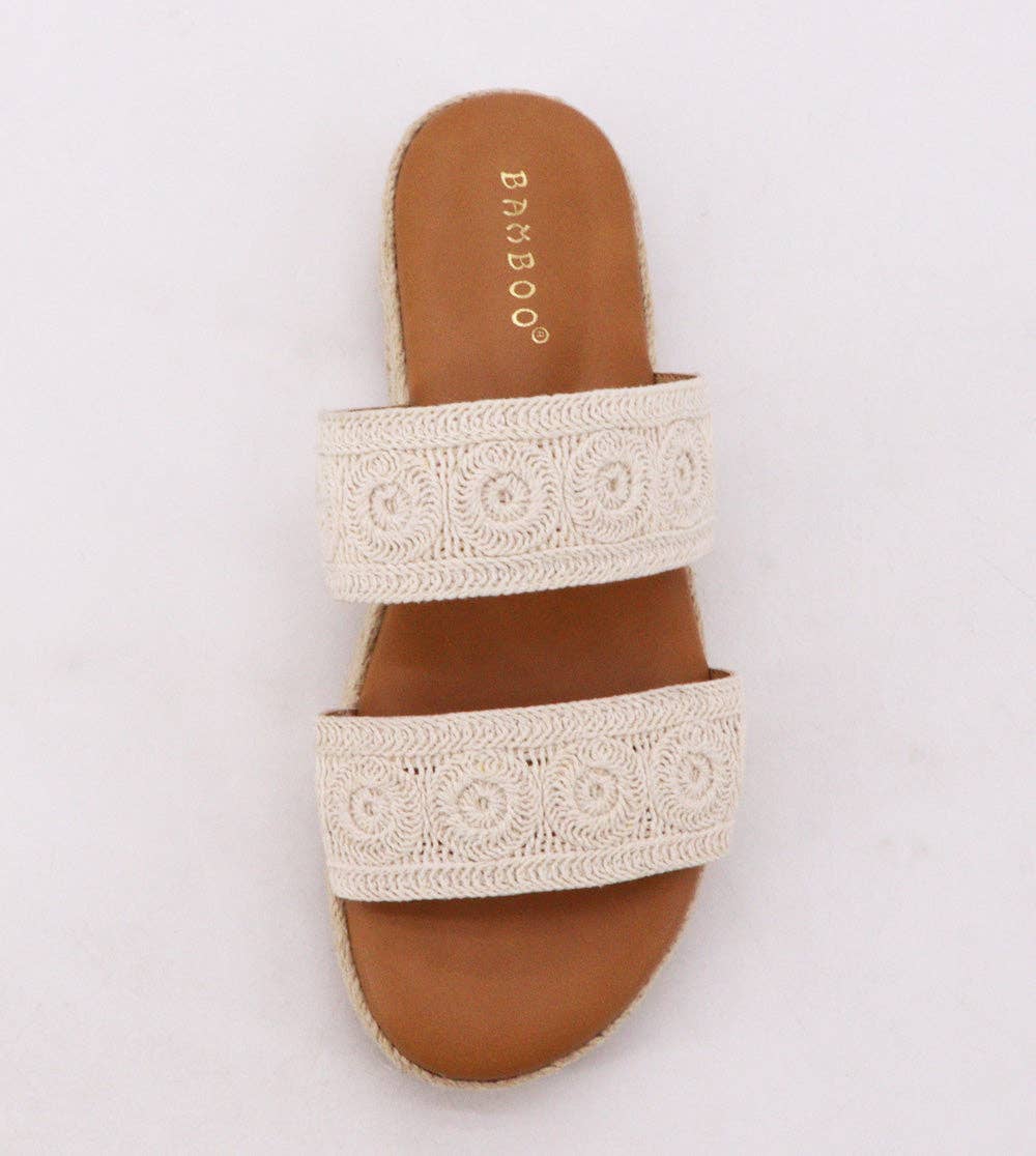Beige Crochet & Woven Strap Sandals
