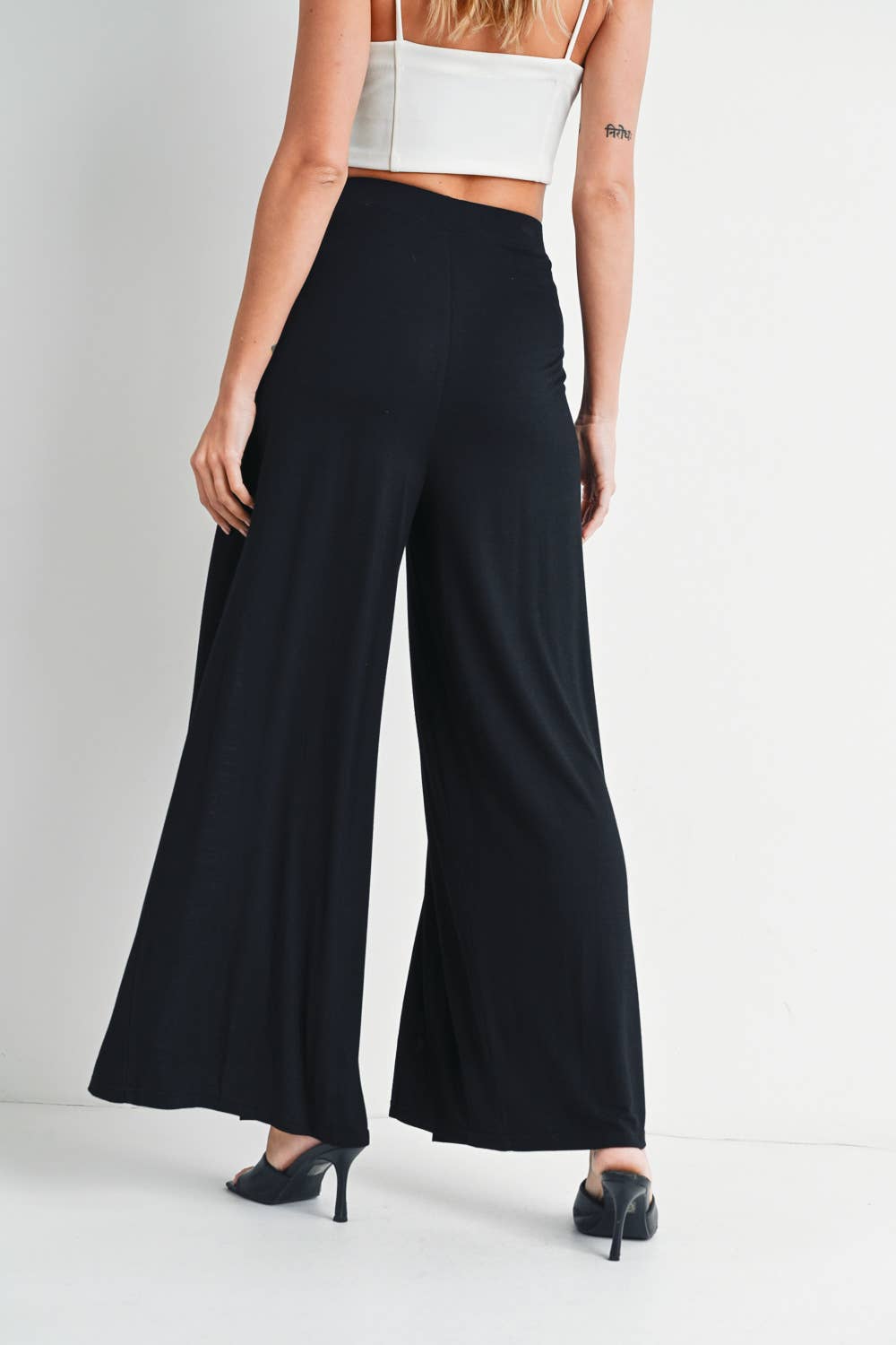 Black Wide Leg Slit Knit Pants