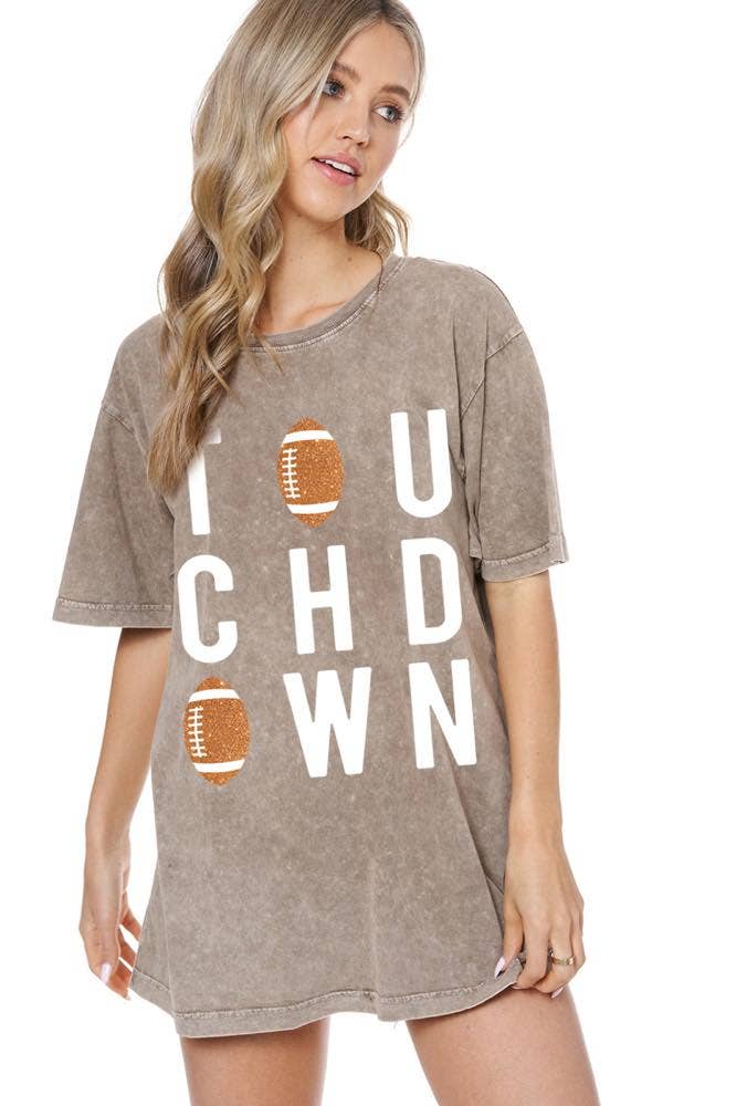 GLITTER' Touch Down Football Graphic S/S Washed Boyfriend Te