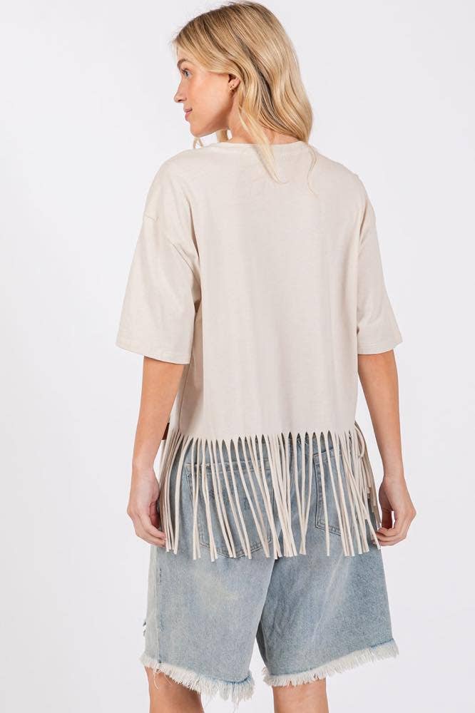 GLITTER' Long Live Cowgirls Graphic S/S Fringe Tee