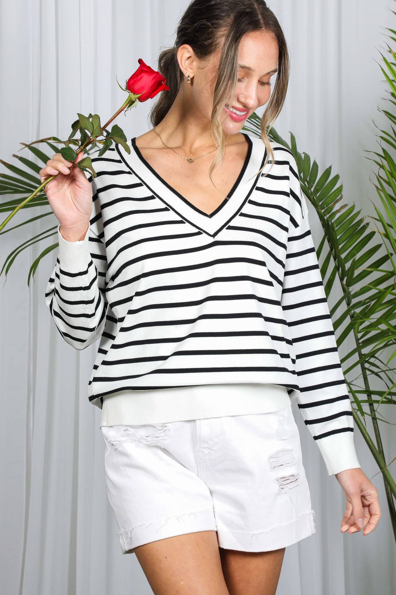Reversible Striped Silky Soft Knitted Sweater VT82625