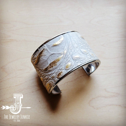 Gold Gator Leather Wide Cuff Bangle