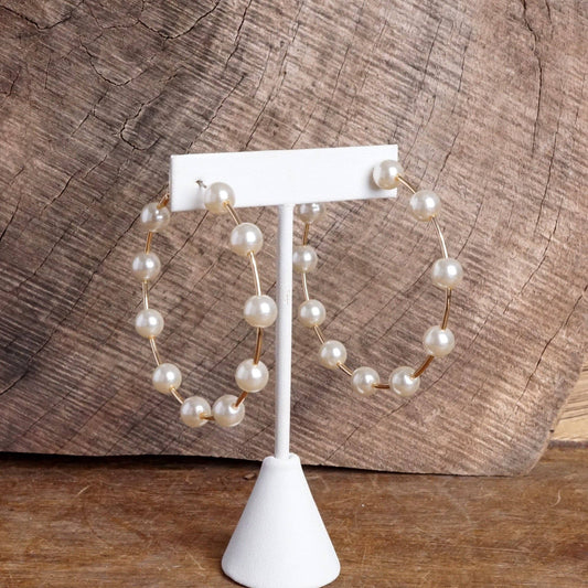 Golden Hoop Earrings with Pearls