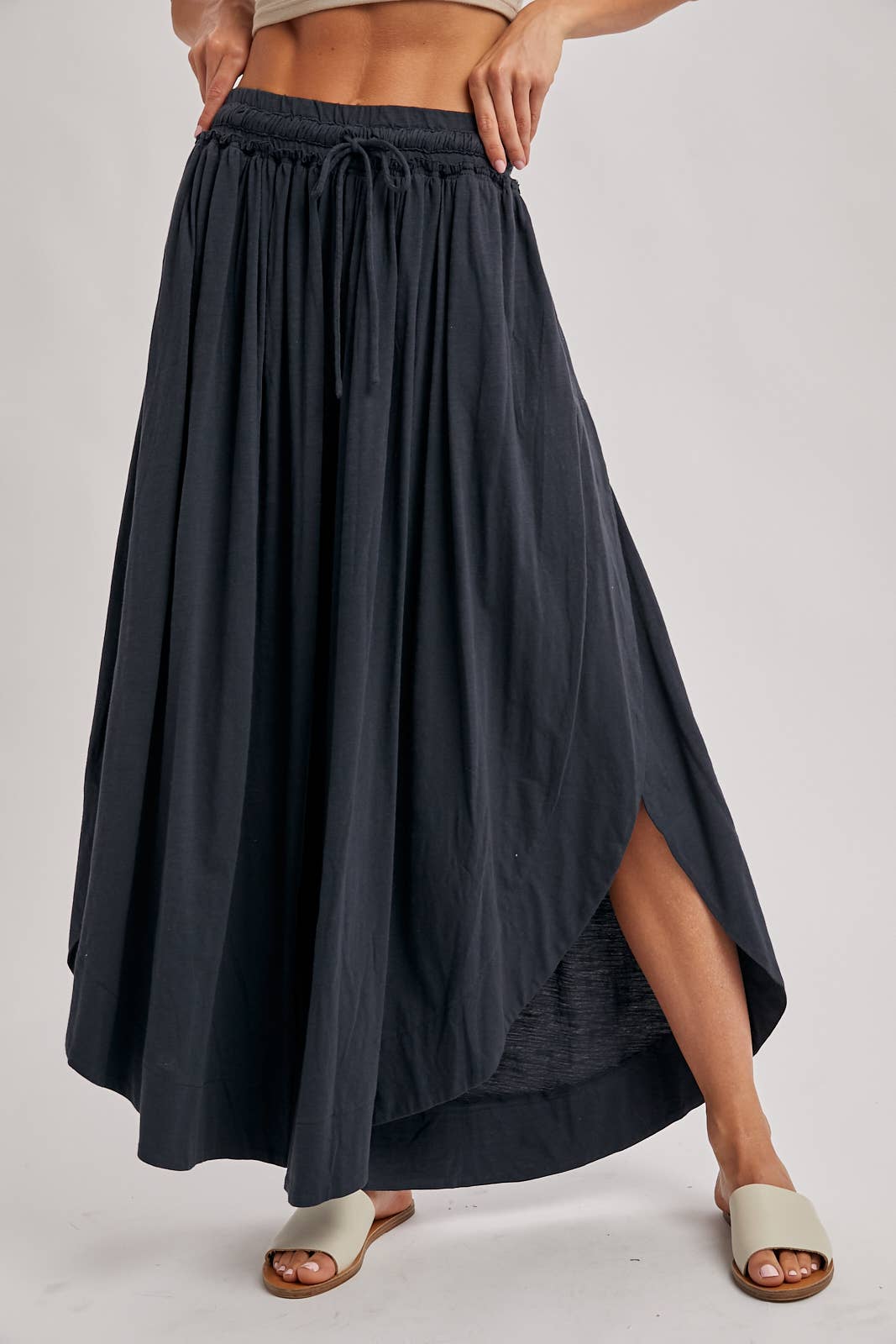 BOHEMIAN SIDE SLIT OLIVE WIDE LEG PANT