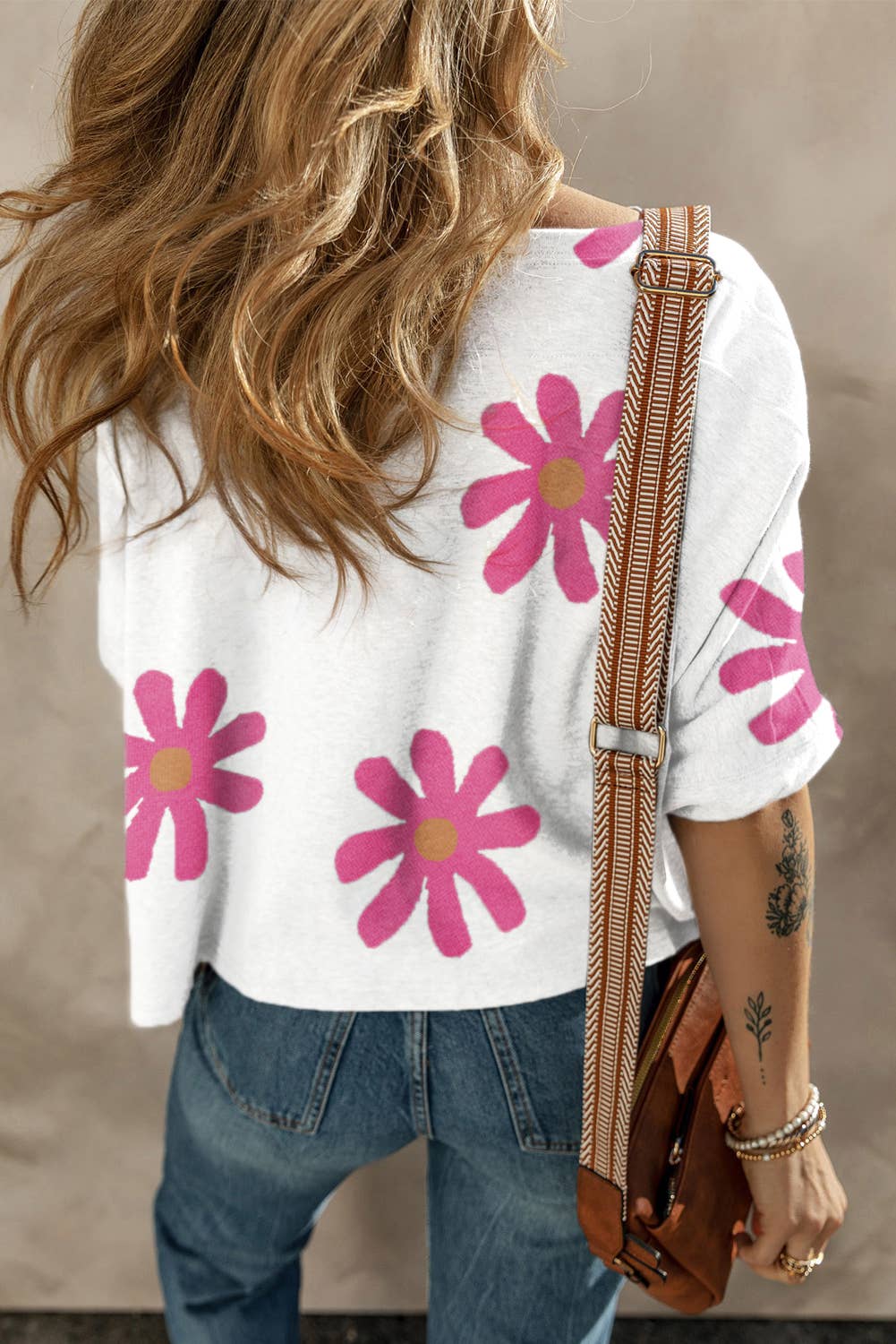 Flower Pattern Round Neck Blouse