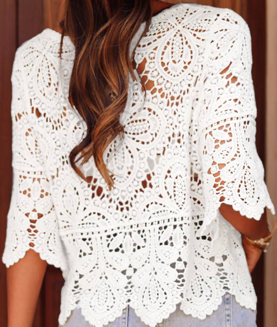 Macrame Lace Crochet Half Sleeve Blouse