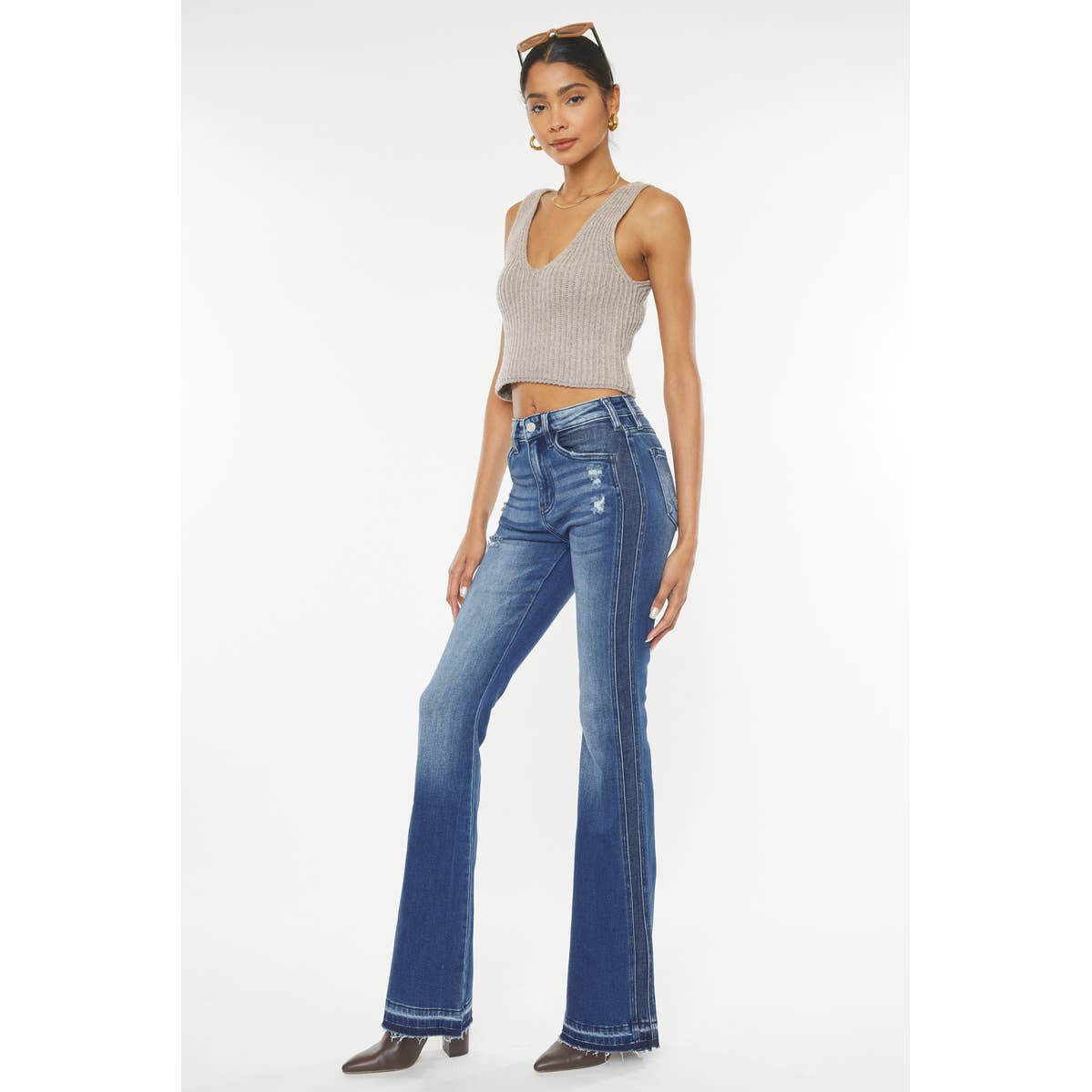 High Rise Wash Flare with Hem Detail
