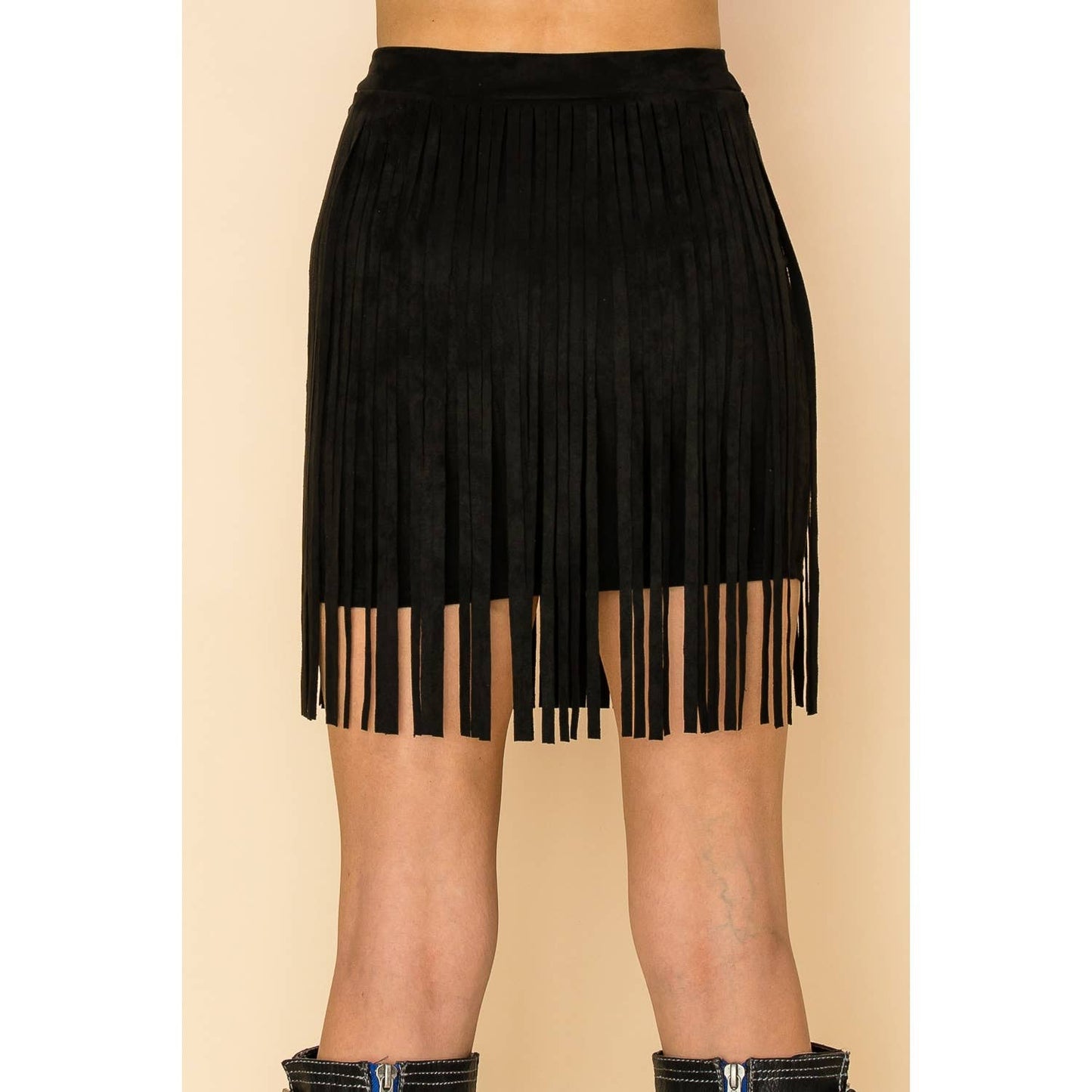 Suede Fringe Mini Skirt