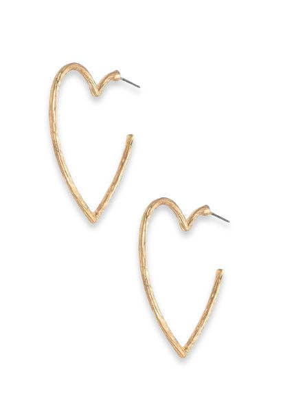 Gold Textured Heart Hoop