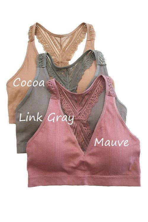 Lace Racerback Bralette: BURGUNDY