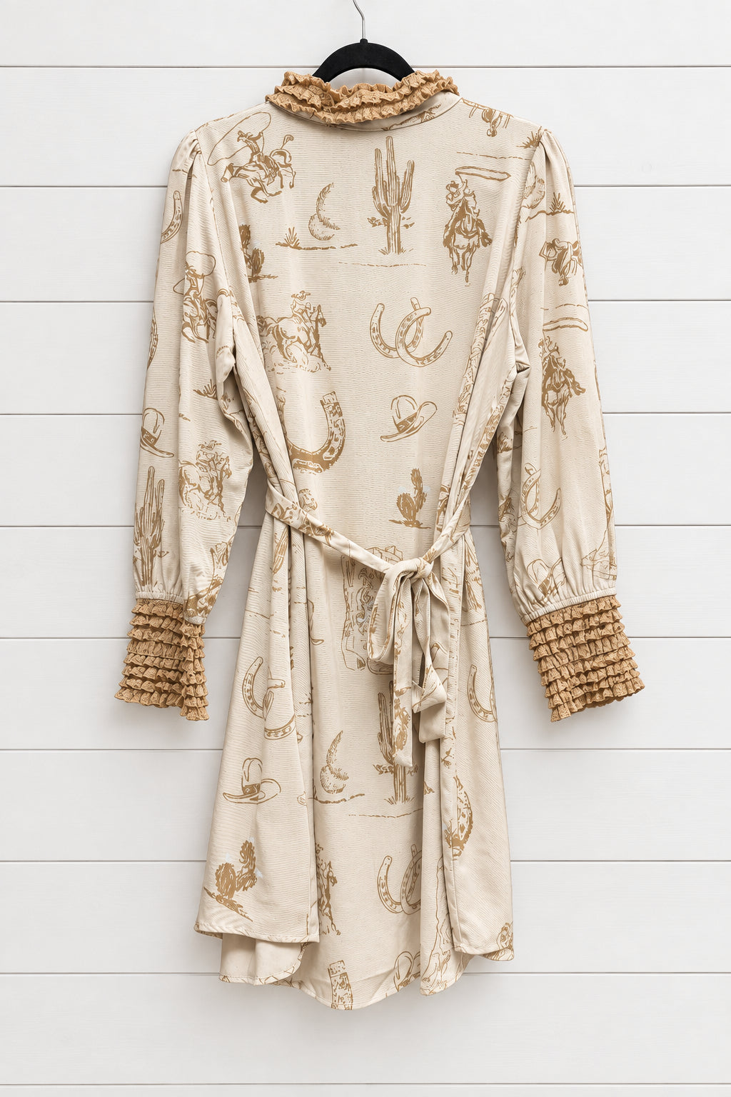 Western Ruffle Tie Waist Mini Dress