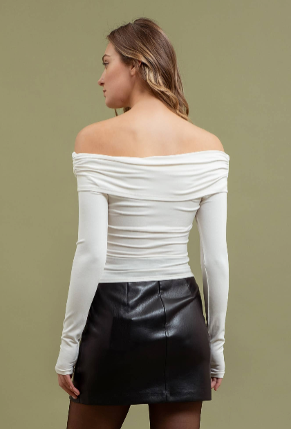 TEAL-Off Shoulder Long Sleeve Stretch Top