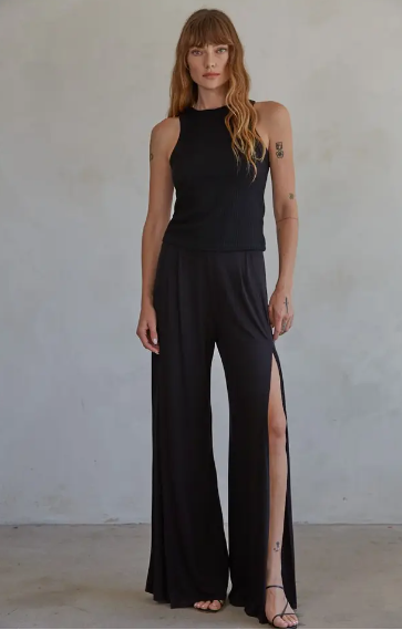 High Waisted Split Wide Leg Pant