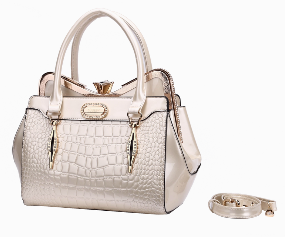 Luxe Beige Croc-Embossed Handbag