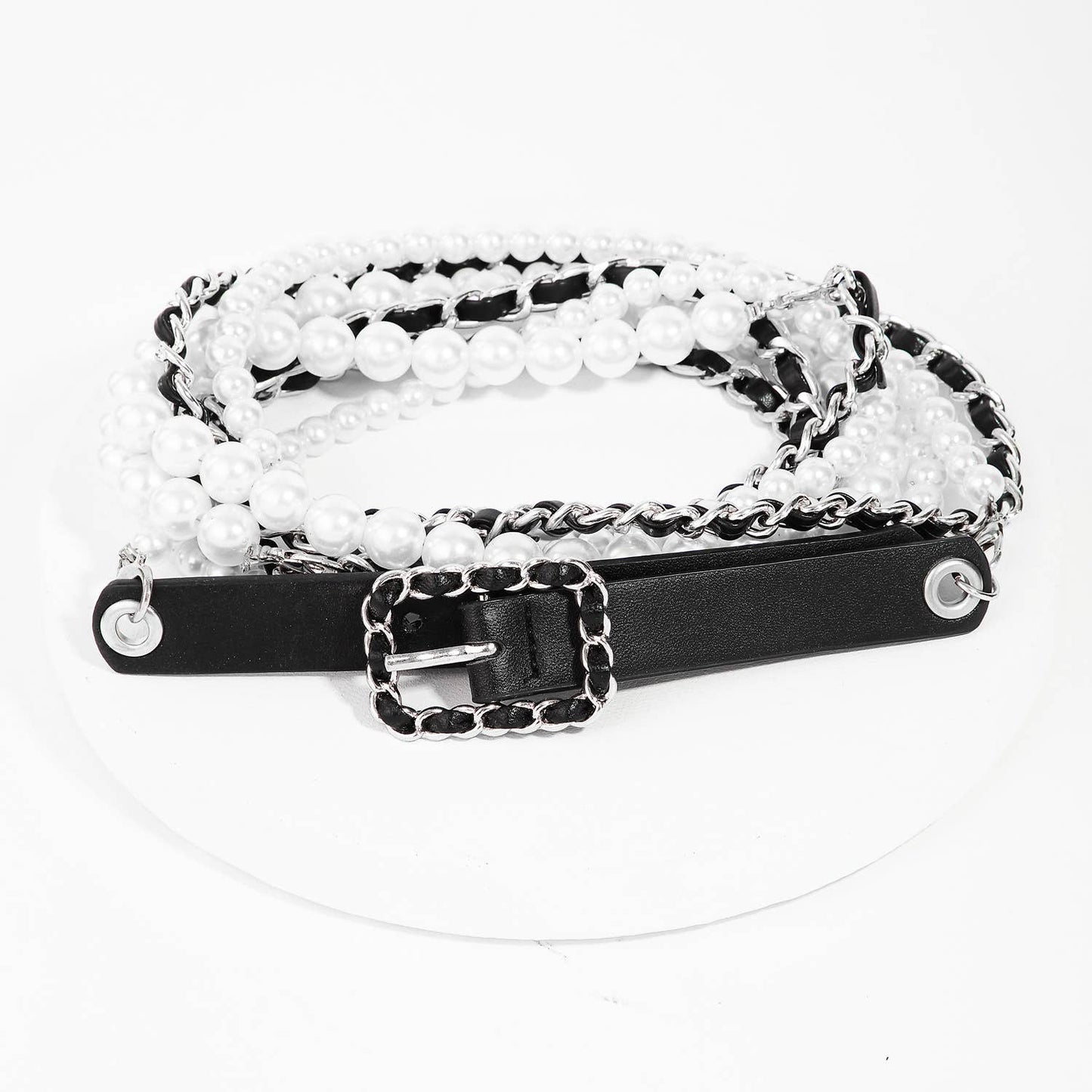 Pearl Chain Leather Layered Fashion Belt