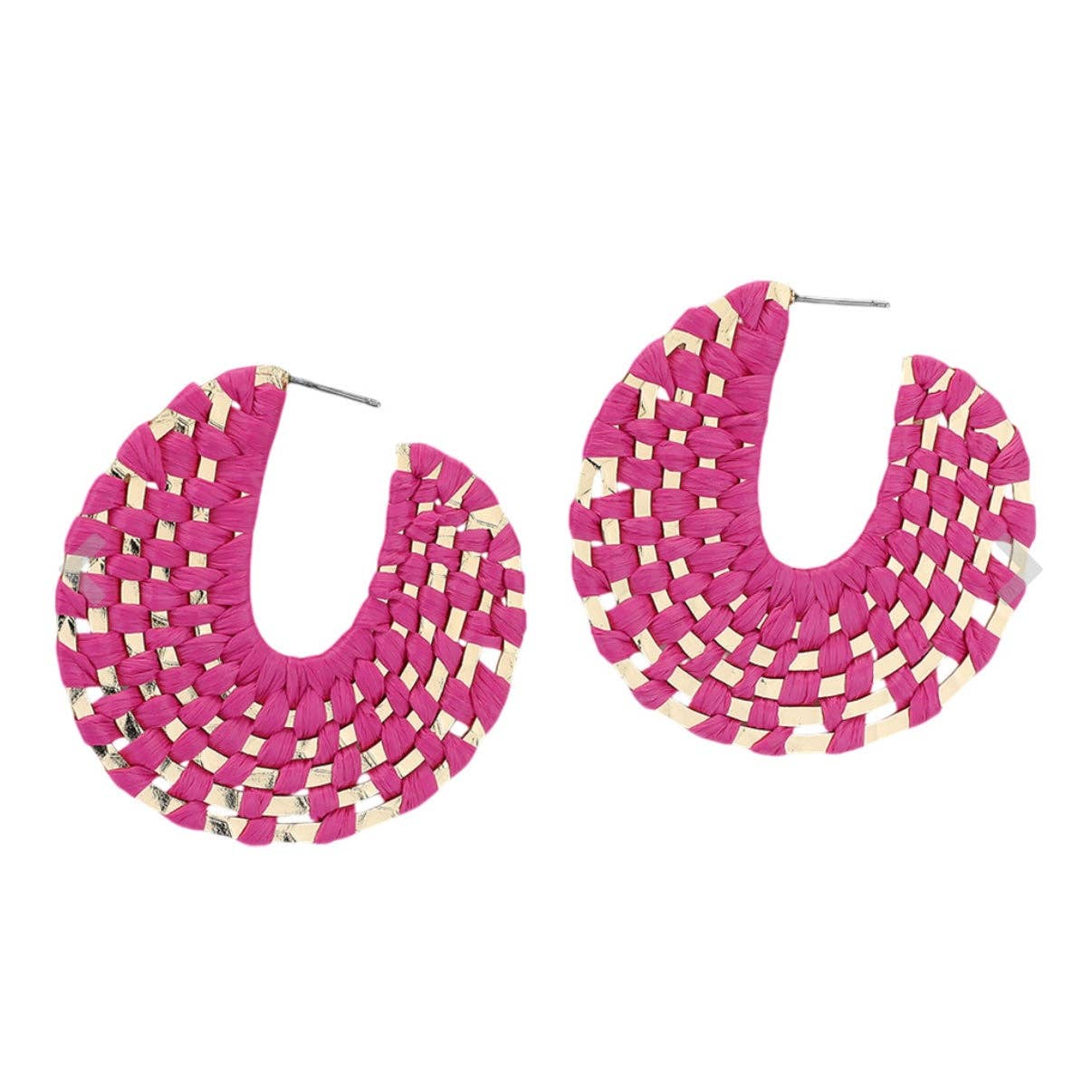 Fuchsia + Gold Raffia Wrapped Hoop Earrings
