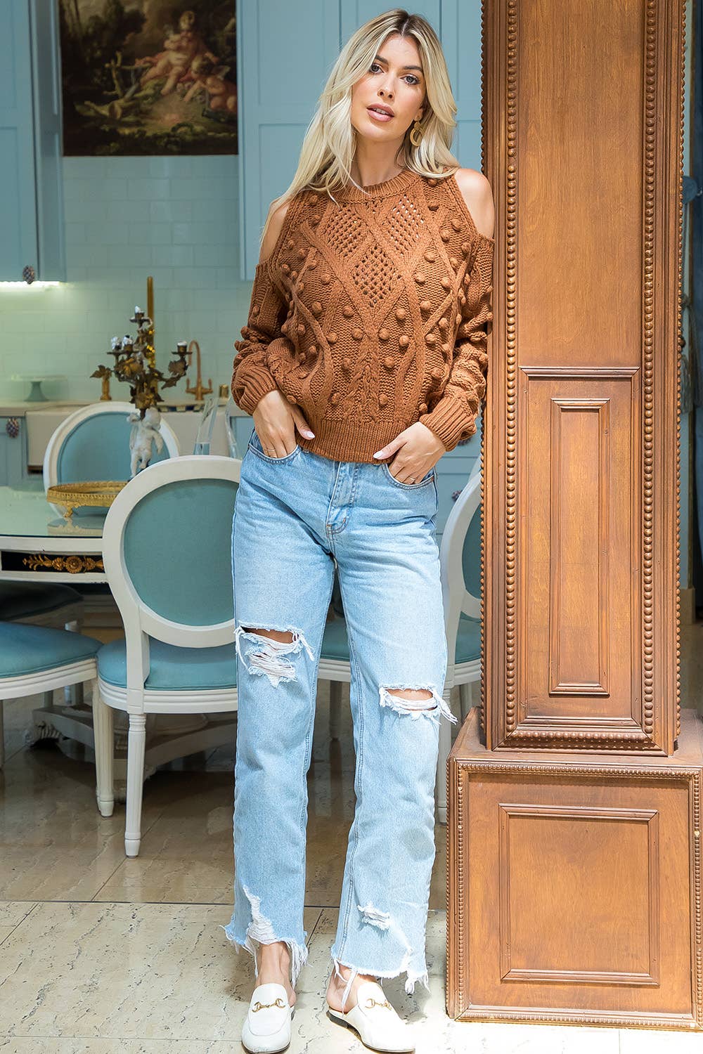 CABLE KNIT DETAIL PULLOVER SWEATER