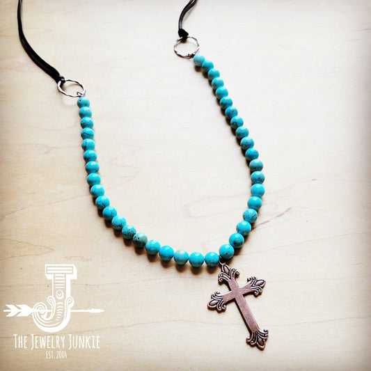 Frosted Magnesite Necklace w/ Copper Cross