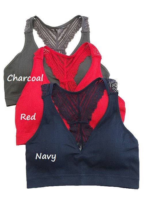 Lace Racerback Bralette: BURGUNDY