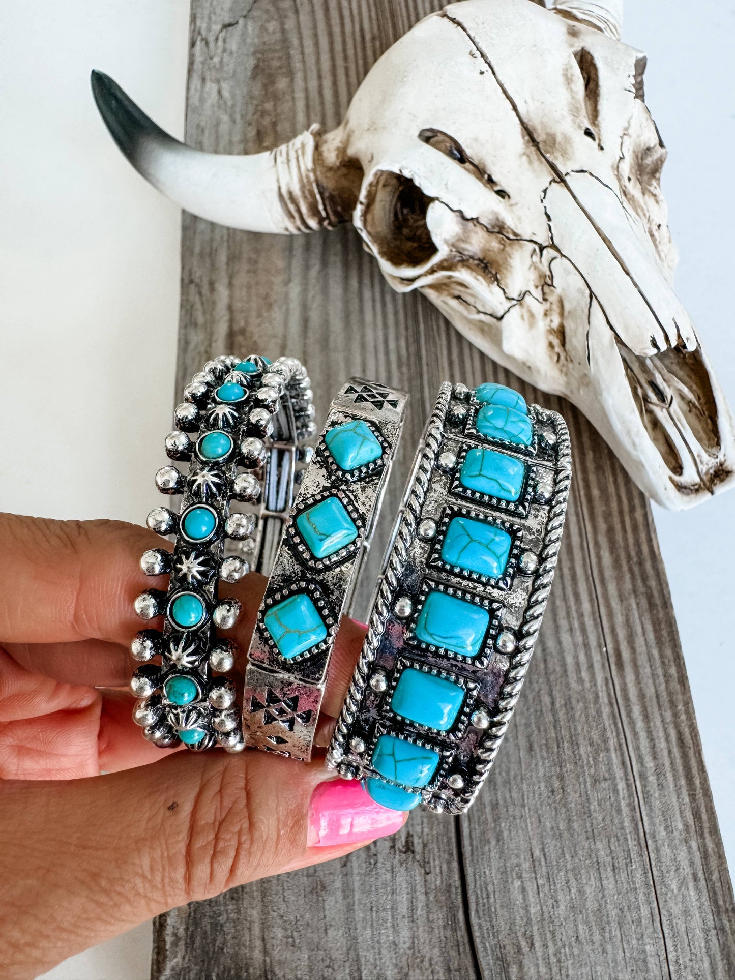 Western Turquoise Semi Stone Stackable Bracelet Set