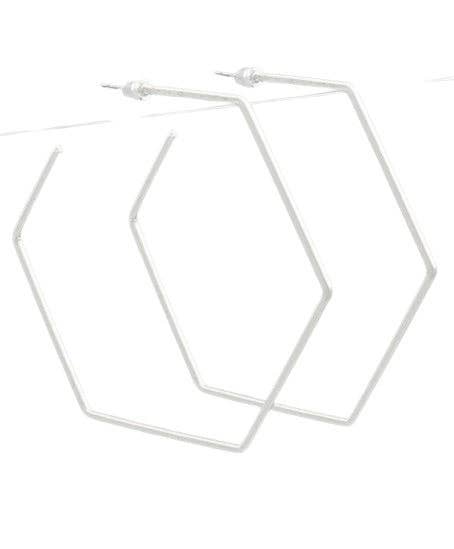 Brushed Silver Hex Hoop Earrings