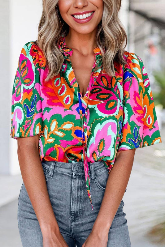 Tropical Print puff sleave