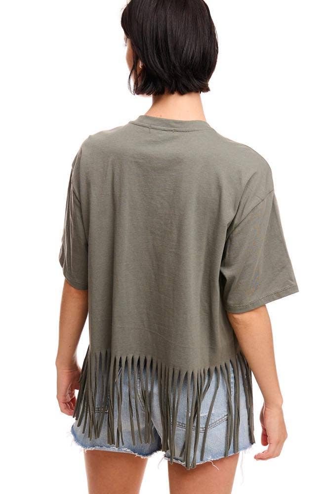 GLITTER' Long Live Cowgirls Graphic S/S Fringe Tee