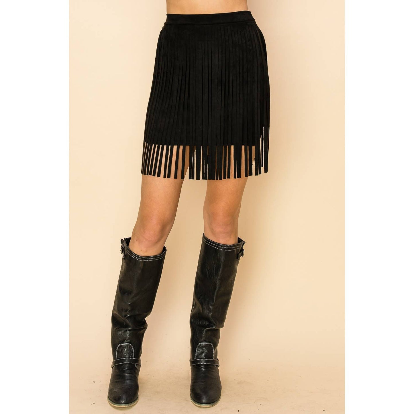 Suede Fringe Mini Skirt
