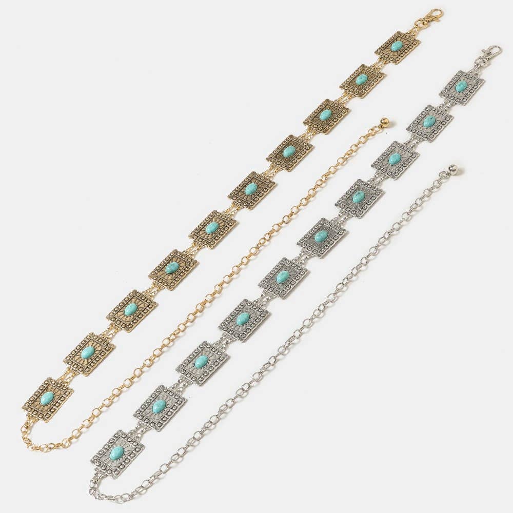 Western Style Concho Rectangle Chain Belt