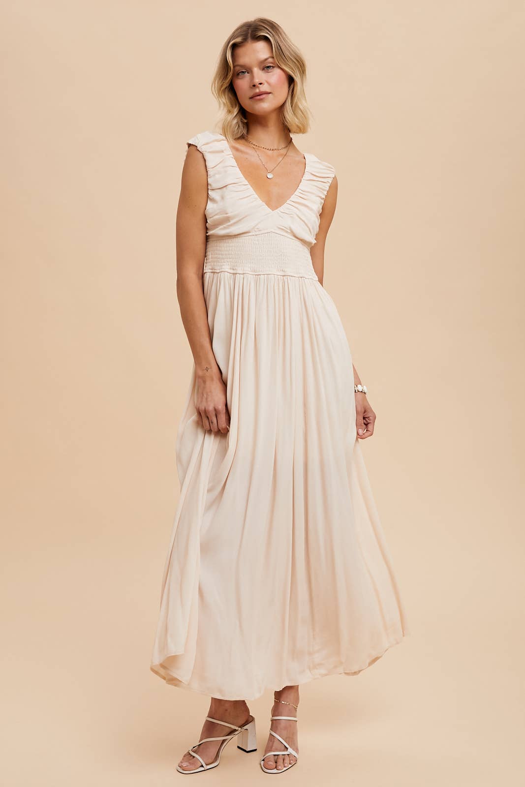 Linen Ruched Maxi Dress