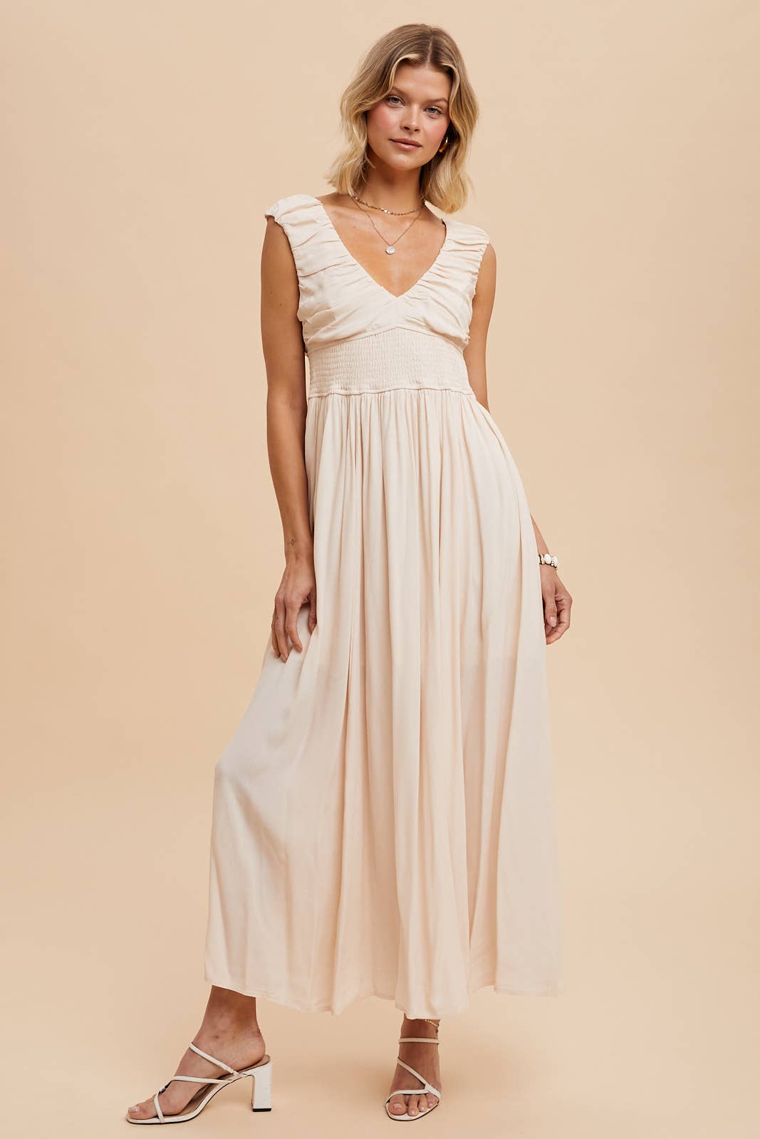 Linen Ruched Maxi Dress