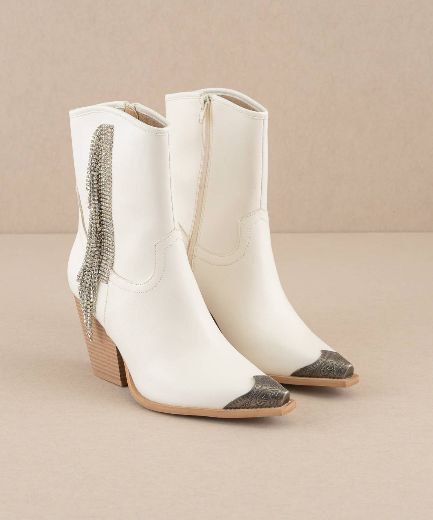 White Rhinestone Fringe Boot
