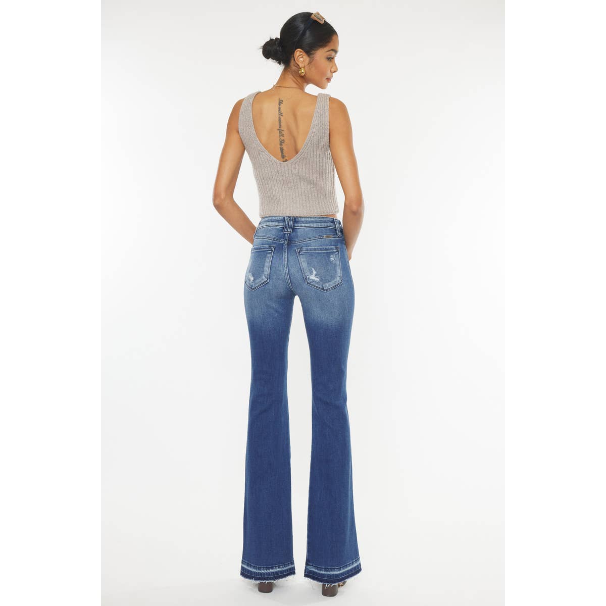 High Rise Wash Flare with Hem Detail