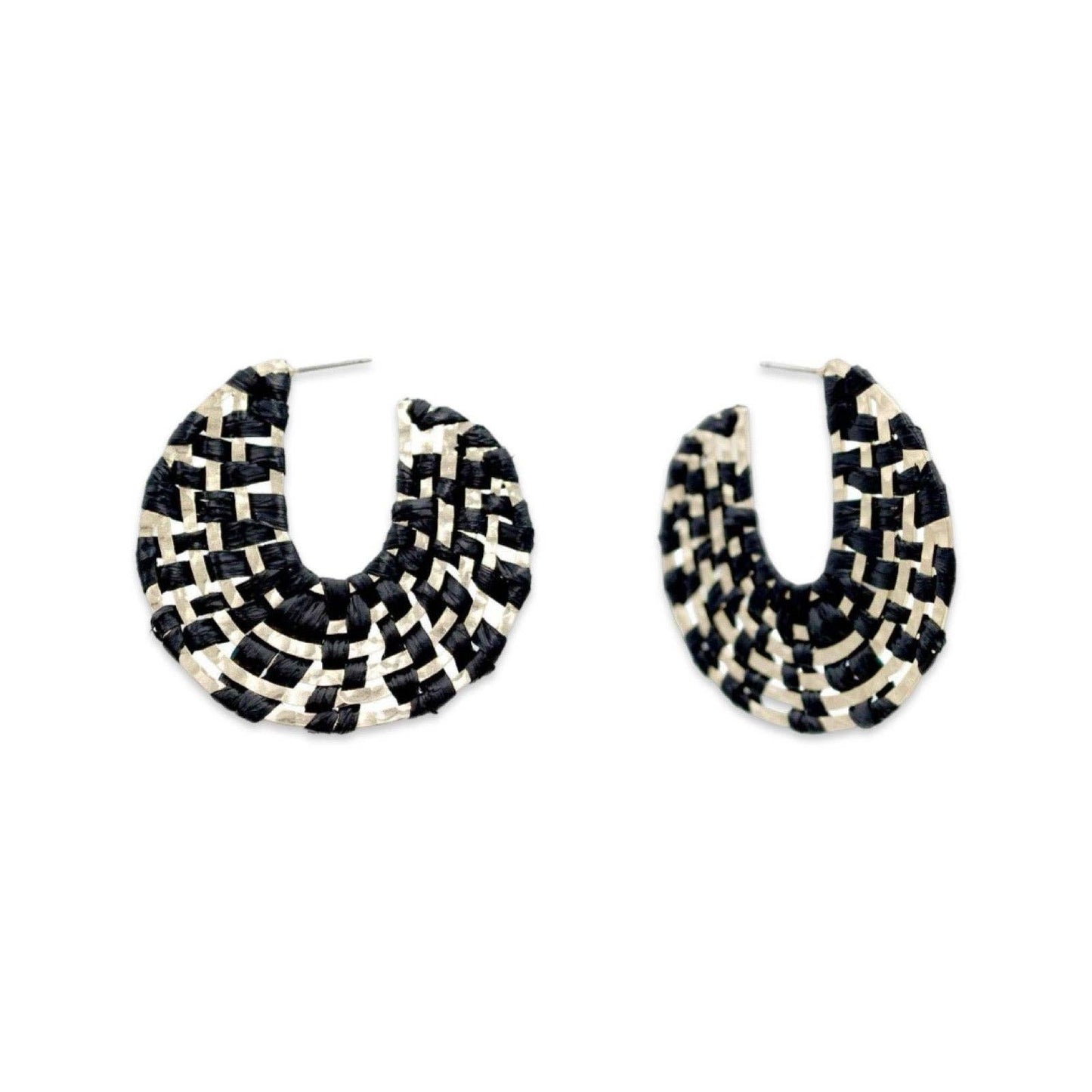 Black + Gold Raffia Wrapped Hoop Earring
