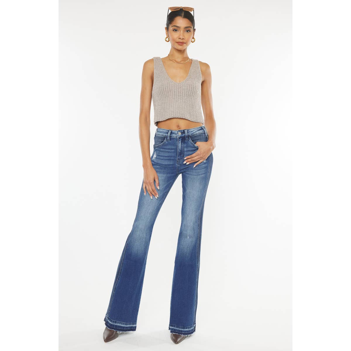 High Rise Wash Flare with Hem Detail