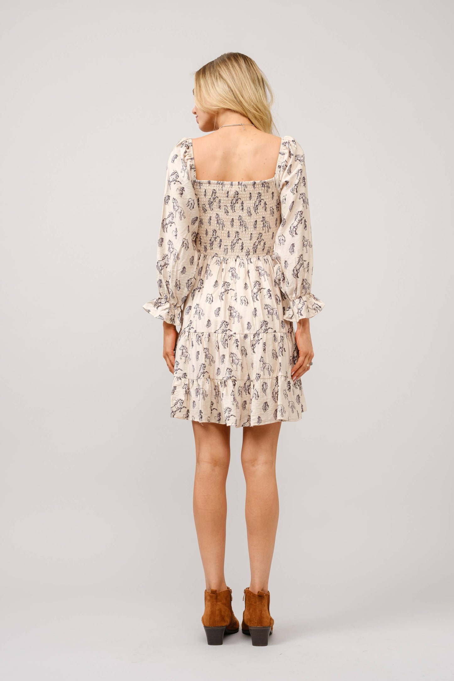 Horse Print Tiered Mini Dress