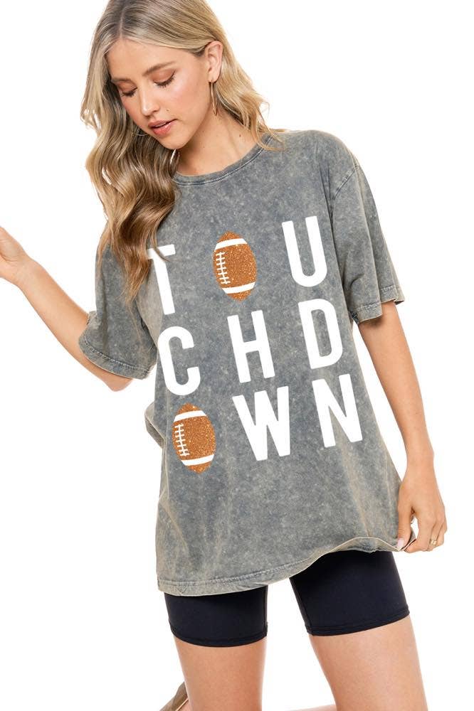 GLITTER' Touch Down Football Graphic S/S Washed Boyfriend Te