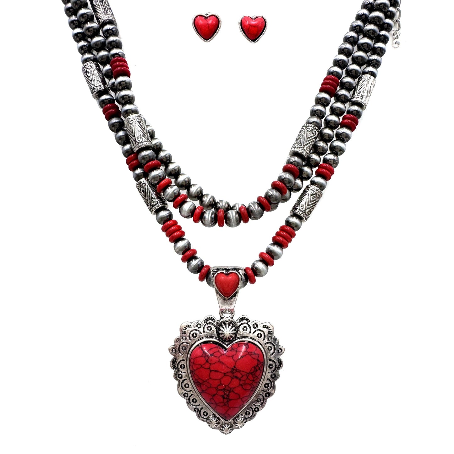 Silver Western Heart Navajo Turquoise Necklace Set