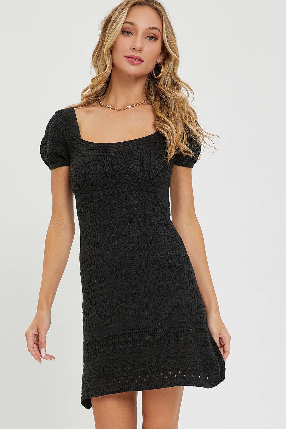 CROCHET KNIT SHORT DRESS